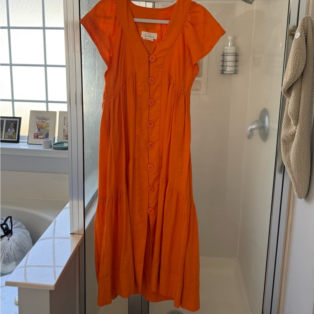 The Reneé Flutter-Sleeve Linen Button-Front Midi Dress - Picture 2 of 4
